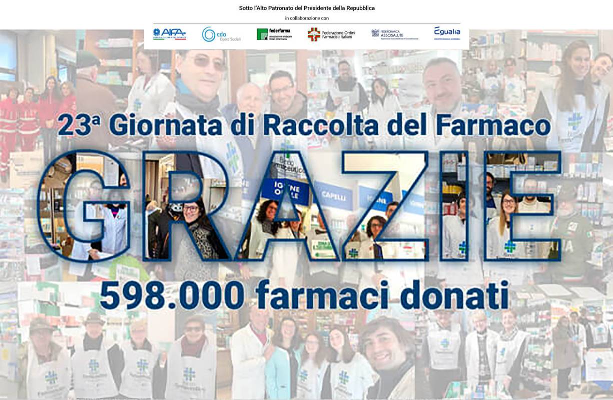 Raccolte 598.000 confezioni di farmaci in tutta Italia